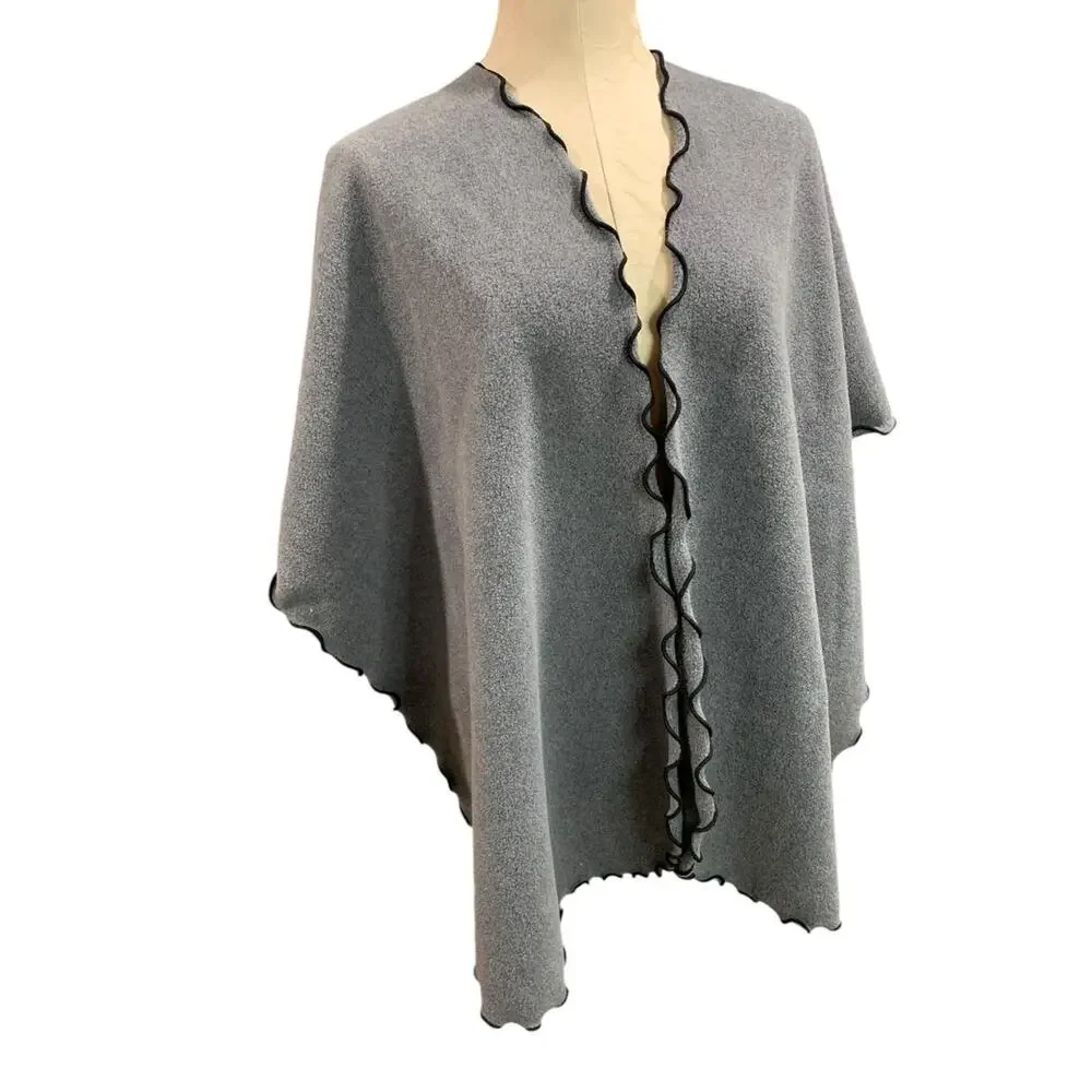 One Size‎ Womens Gray Fleece Wrap Shawl Scarf Set Lettuce Edge Contrast